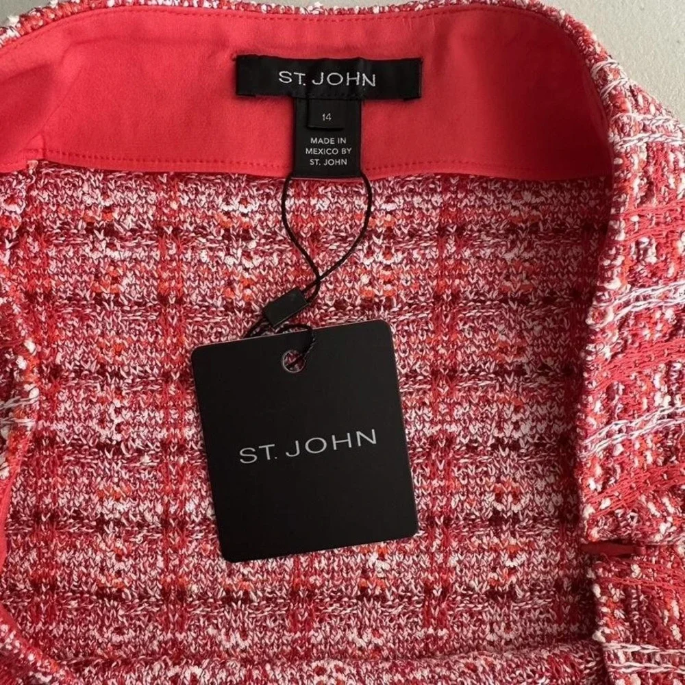 St. John Tweed Knit Pencil Skirt 14 Red Wool Cashmere Apple Multi K7100K2 NWT